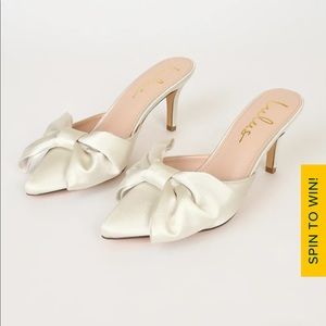 Lulus white satin mules